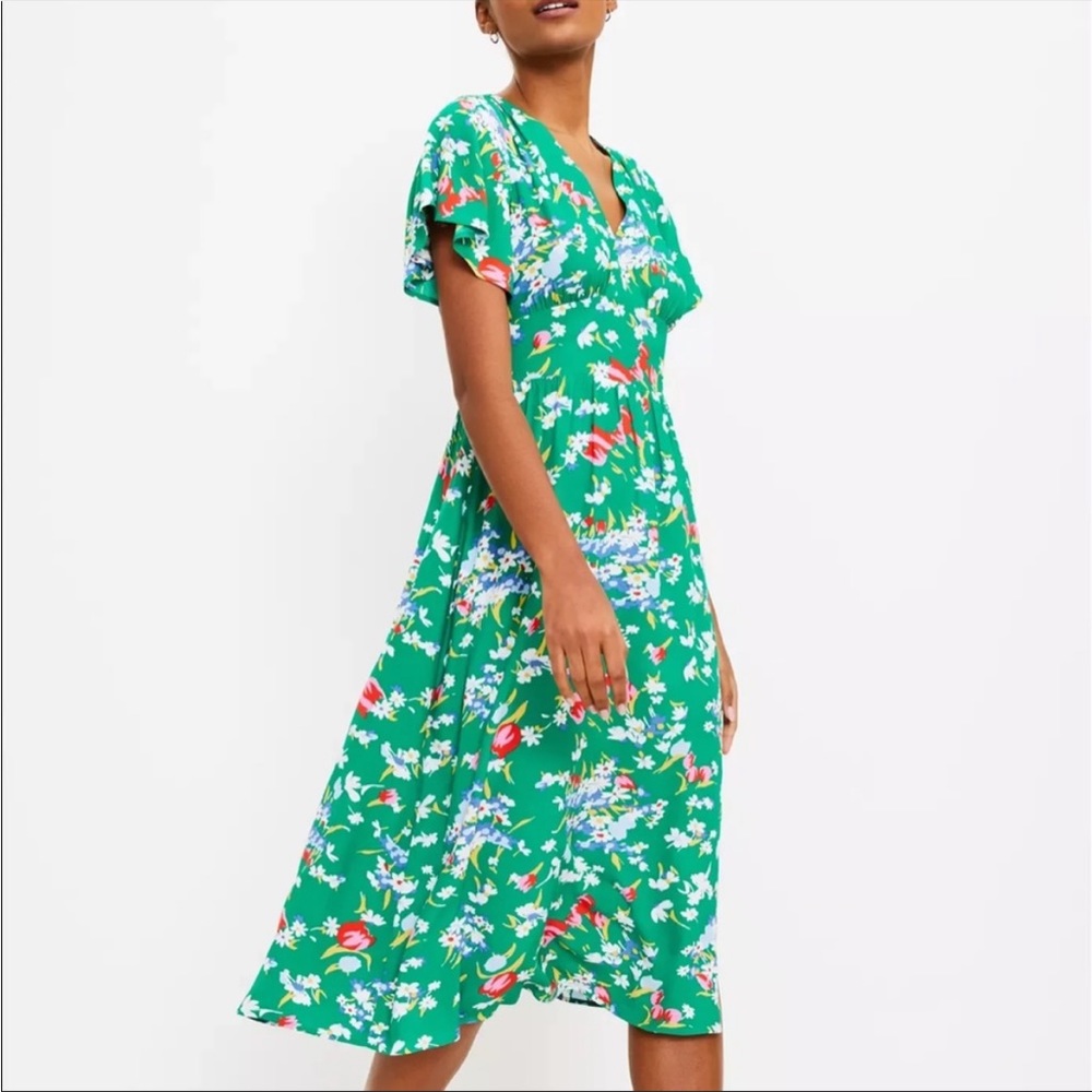 NWT Loft Floral Flutter Sleeve Midi Dress